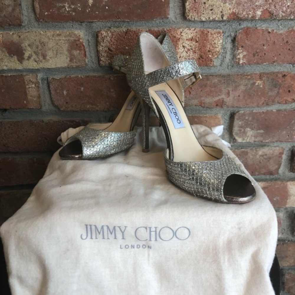 Jimmy Choo Champagne 247 Lace Mary Jane Glitter